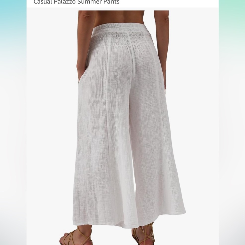 Women's Cotton Gauze Wide Leg High-Waist Casual Palazzo Summer Pants NWOT - Picture 2 of 9